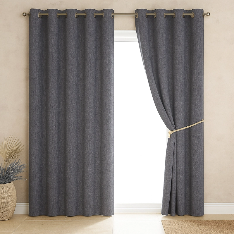CORTINA OPACA GRIS OSCURO 2 PAÑOS CON FORRO NEGRO N°102 - 1