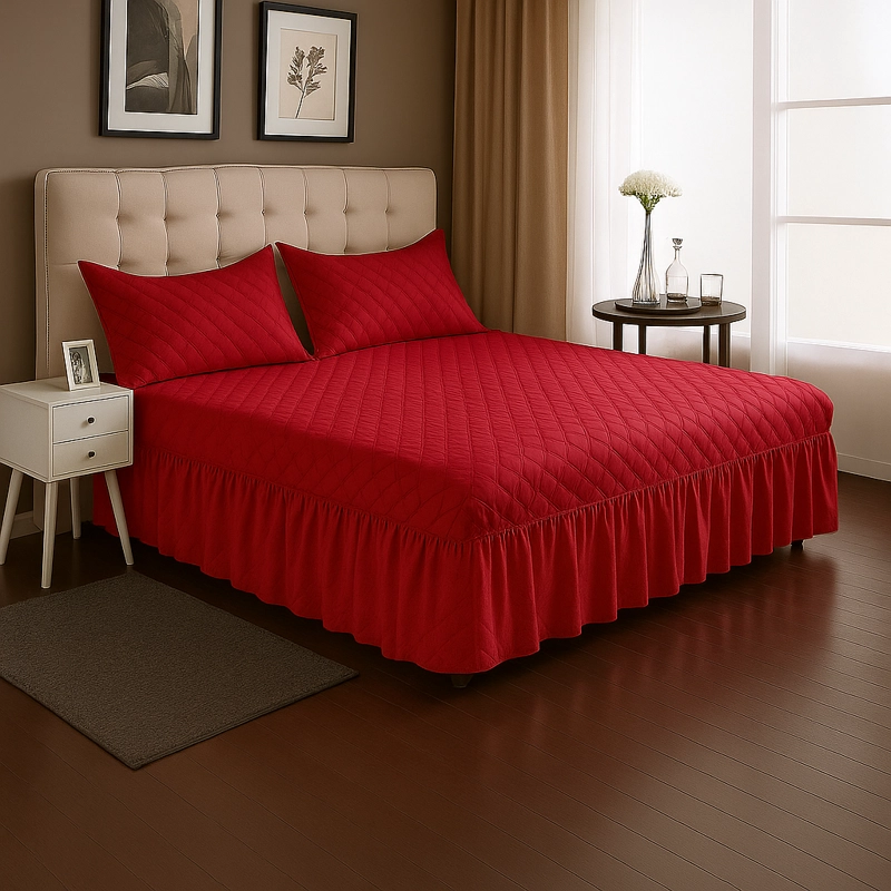 SET FALDON ROJO 2.5 PLAZAS DOBLE CON FUNDAS - 1