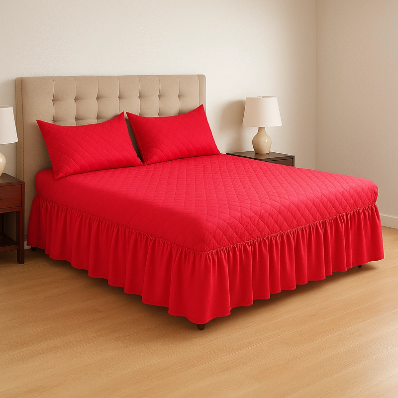 FALDON CAMA ROJO DOBLE 2.5 PLAZAS CON FUNDAS - 1