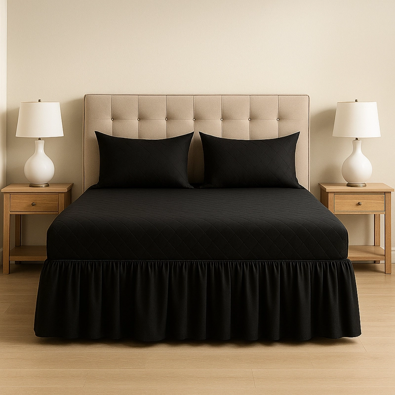 SET FALDON NEGRO 2.5 PLAZAS DOBLE CON FUNDAS - 1