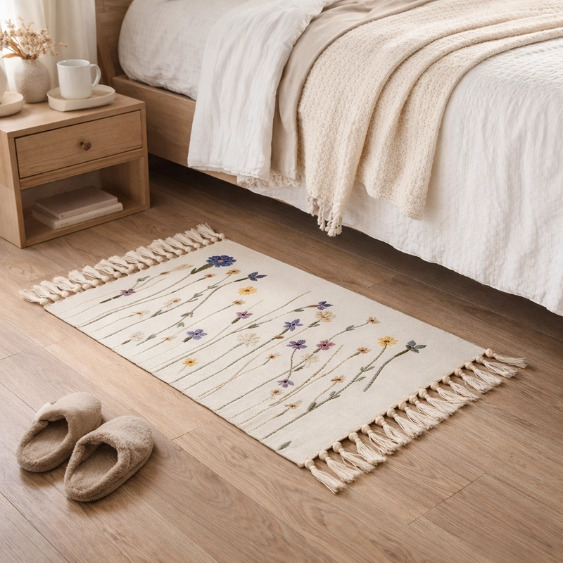 ALFOMBRA BAJADA DE CAMA 60X90CM FLORAL LINO 730 - 1
