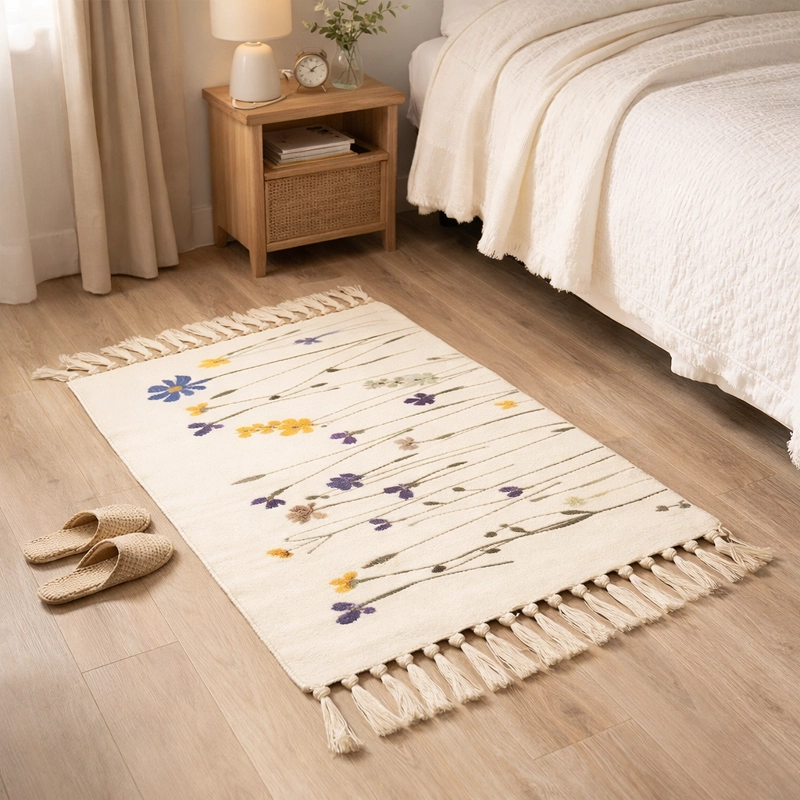 ALFOMBRA DE LINO 60X90 DISEÑO FLORAL 730 - 1