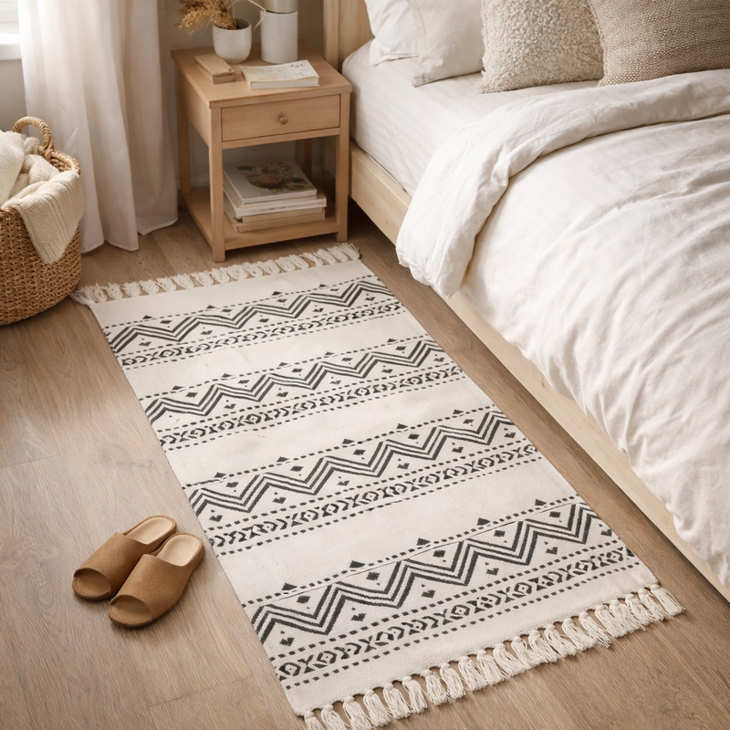 ALFOMBRA PIE DE CAMA LINO E TNICO NEGRO 60X90CM 738 - 1