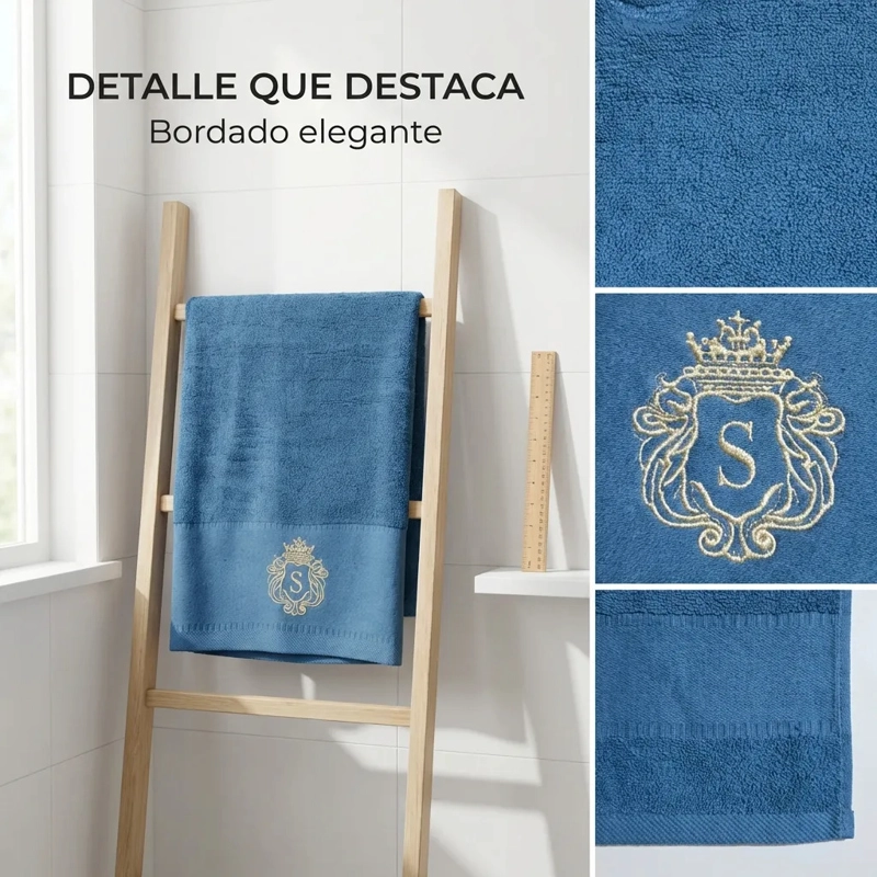 TOALLA ALGODON SIGNATURE AZUL | BORDADA | SECADO RAPIDO - 3