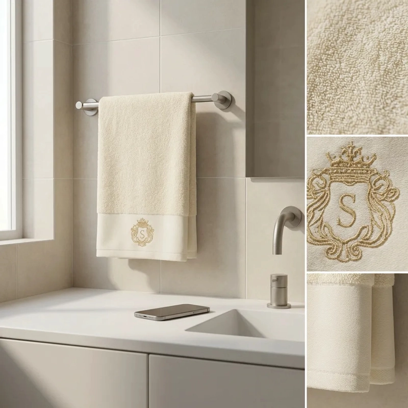 TOALLA ALGODON SIGNATURE CREMA | BORDADA | TOQUE SPA - 2