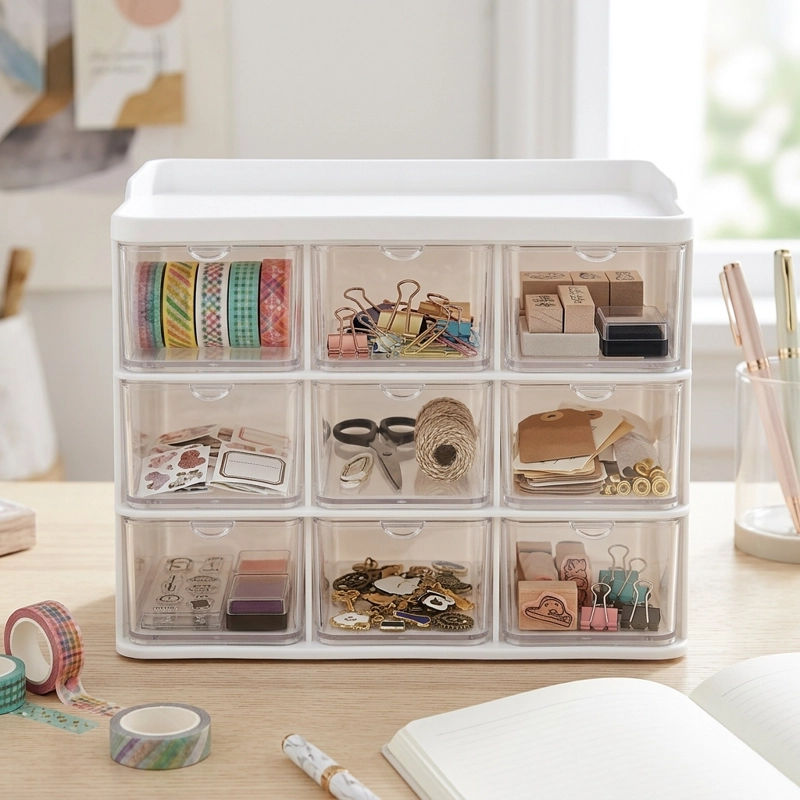 ORGANIZADOR MINI MUEBLE 3X3 TRANSPARENTES LAPICES UTILES - 4