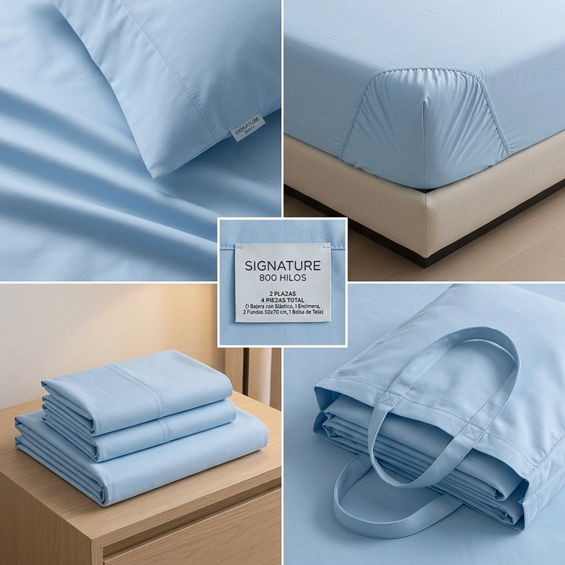 SABANAS 800 HILOS SIGNATURE AZUL ACERO 2 PLAZAS 794 - 2