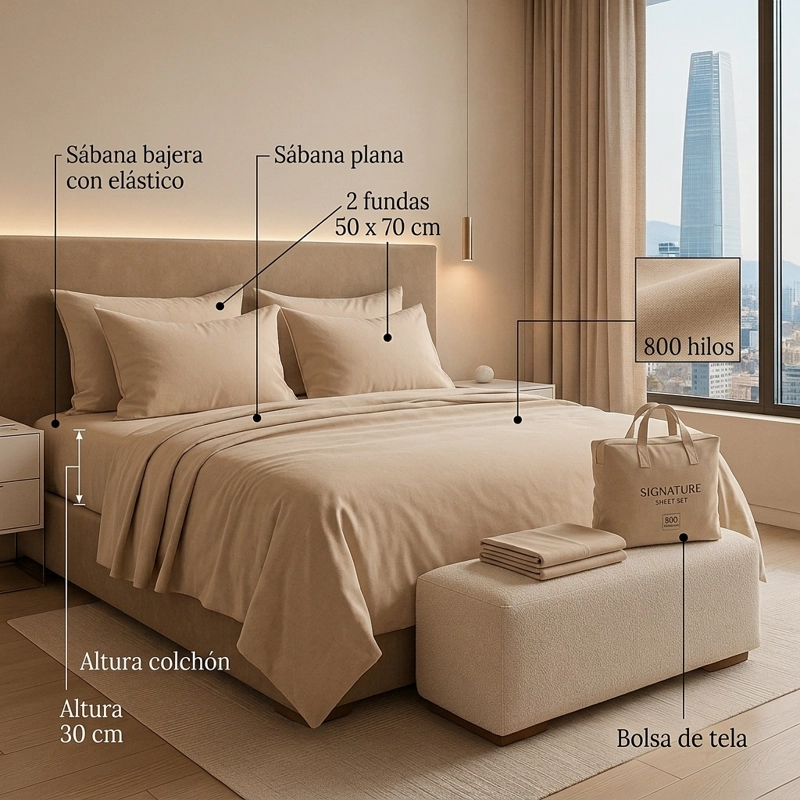 SABANAS 800 HILOS SIGNATURE AZUL ACERO 2 PLAZAS 794 - 7