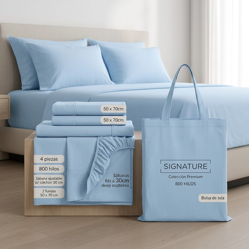 SABANAS 800 HILOS SIGNATURE AZUL ACERO 2 PLAZAS 794 - 8