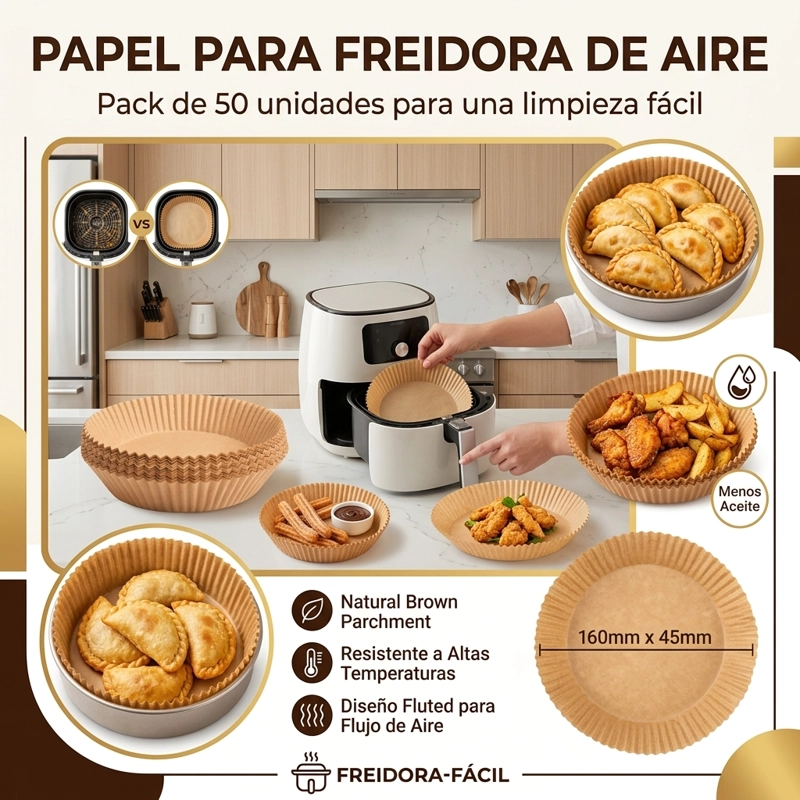 PAPEL ANTIGRASA PARA FREIDORA DE AIRE 50 PIEZAS 160X45MM  REDONDO CALIDAD PREMIUM - 5