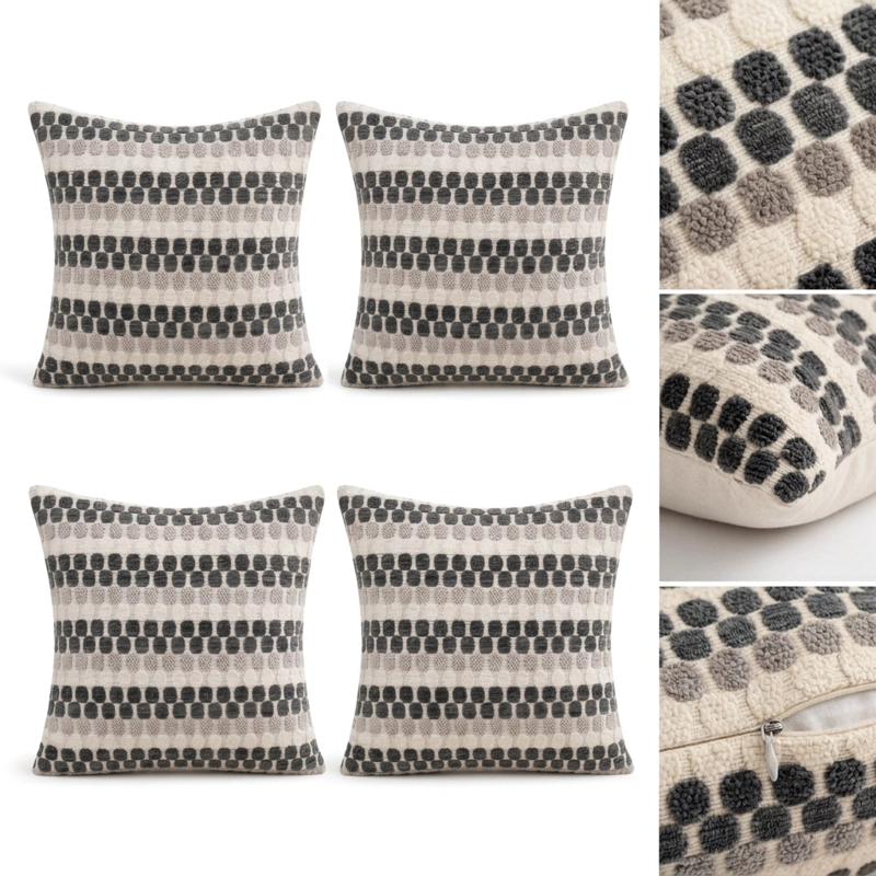 FUNDA PARA COJIN GRIS DISEÑO GEOME TRICO SET 4 UNIDADES 45 CM 012 - 1