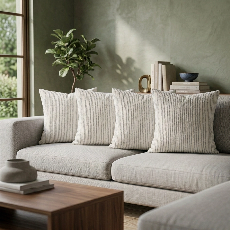 SET X4 FUNDAS DE COJIN CHENILLE LINEAS GRIS 45 CM MODELO 785 - 1