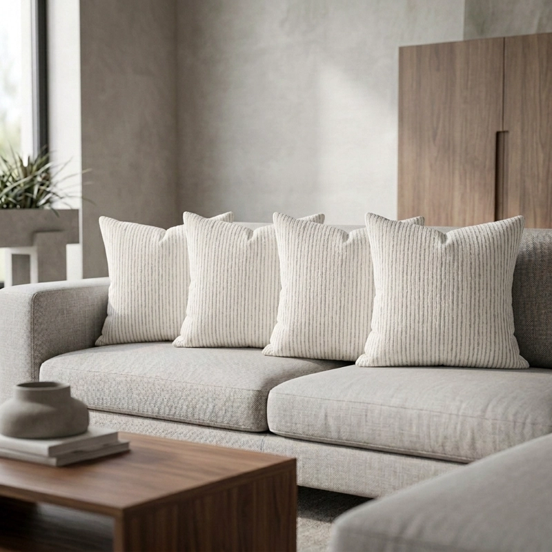 SET X4 FUNDAS DE COJIN CHENILLE LINEAS GRIS 45 CM MODELO 785 - 5
