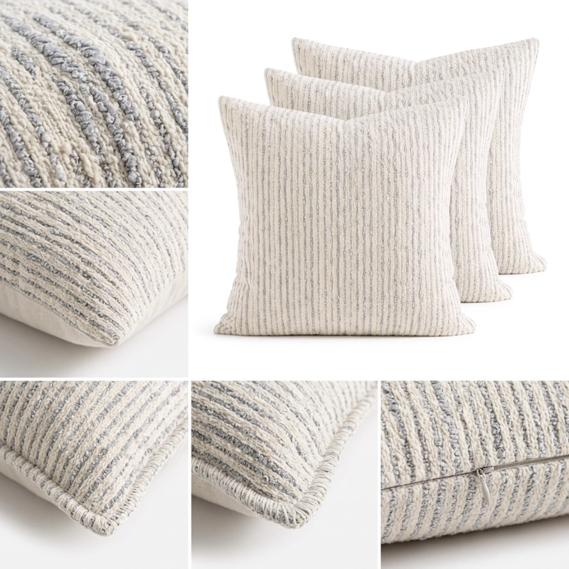 SET X4 FUNDAS DE COJIN CHENILLE LINEAS GRIS 45 CM MODELO 785 - 8