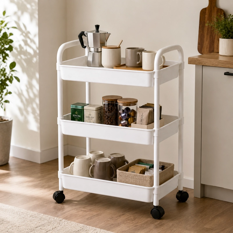 ORGANIZADOR DE COCINA CON RUEDA 3 NIVELES BLANCO PLASTICO 800 - 1