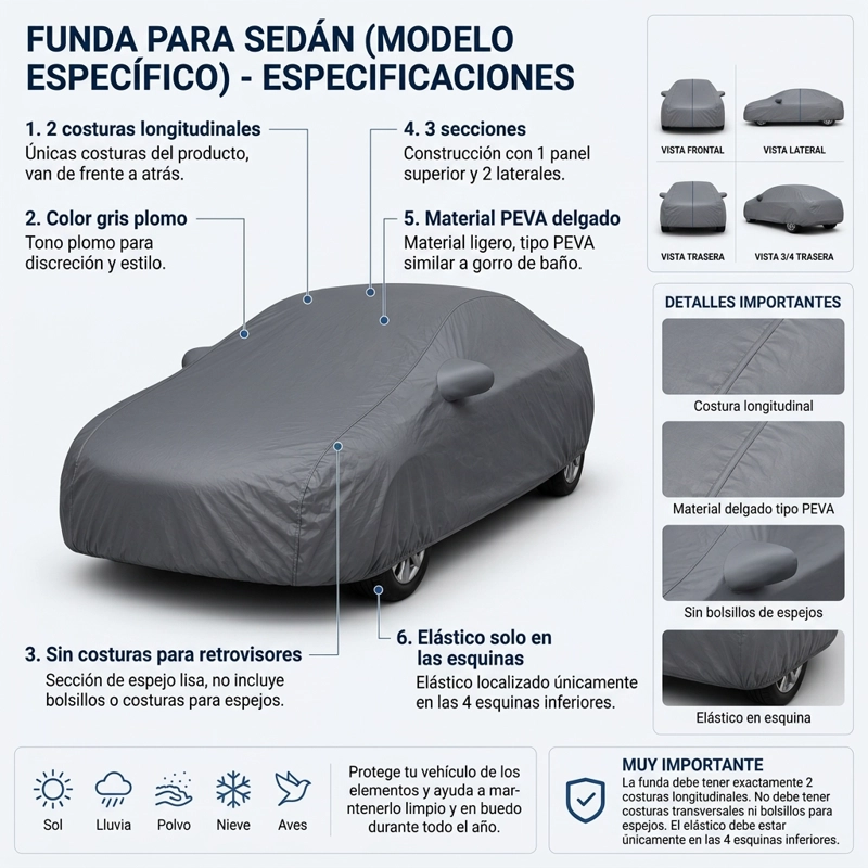 FUNDA PROTECTORA DE AUTO GRIS PLOMO - MODELO SAIL - 3
