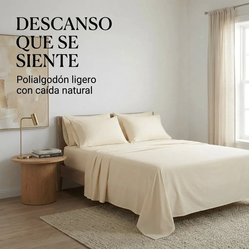 JUEGO DE SABANAS CREMA 2 PLAZAS 4 PIEZAS 044 ELEGANTE - 7