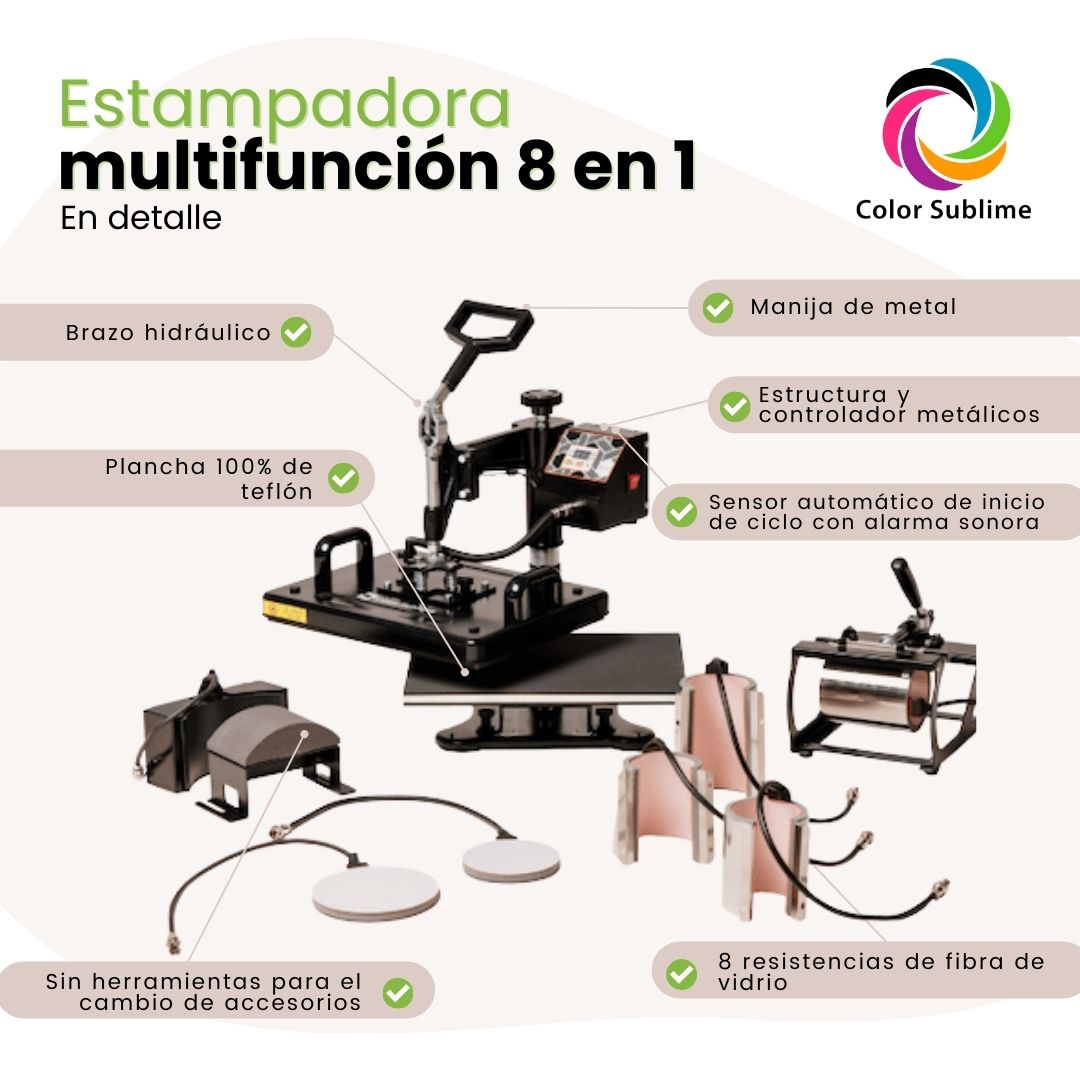 MAQUINA ESTAMPADORA 8EN1 SUBLIMACION PLANCHA POLERAS TAZONES - 3
