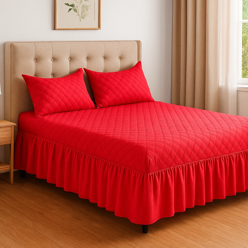 FALDON DOBLE ROJO 2.0 PLAZAS ACOLCHADO CON FUNDAS - 1