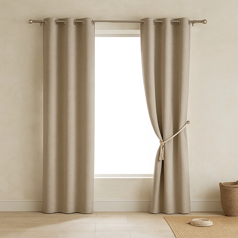 CORTINA OPACA BEIGE 2 PAÑOS CON FORRO NEGRO N°107 - 1