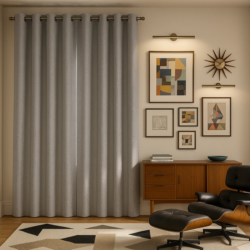 CORTINA OPACA GRIS DECORATIVA 2 PAÑOS FORRO NEGRO N°121 - 1