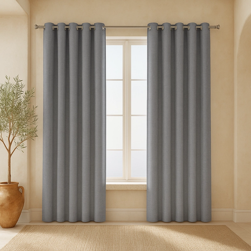 CORTINA 2 PAÑOS GRIS BLACKOUT FORRO BLANCO DECORATIVA N°103 - 1