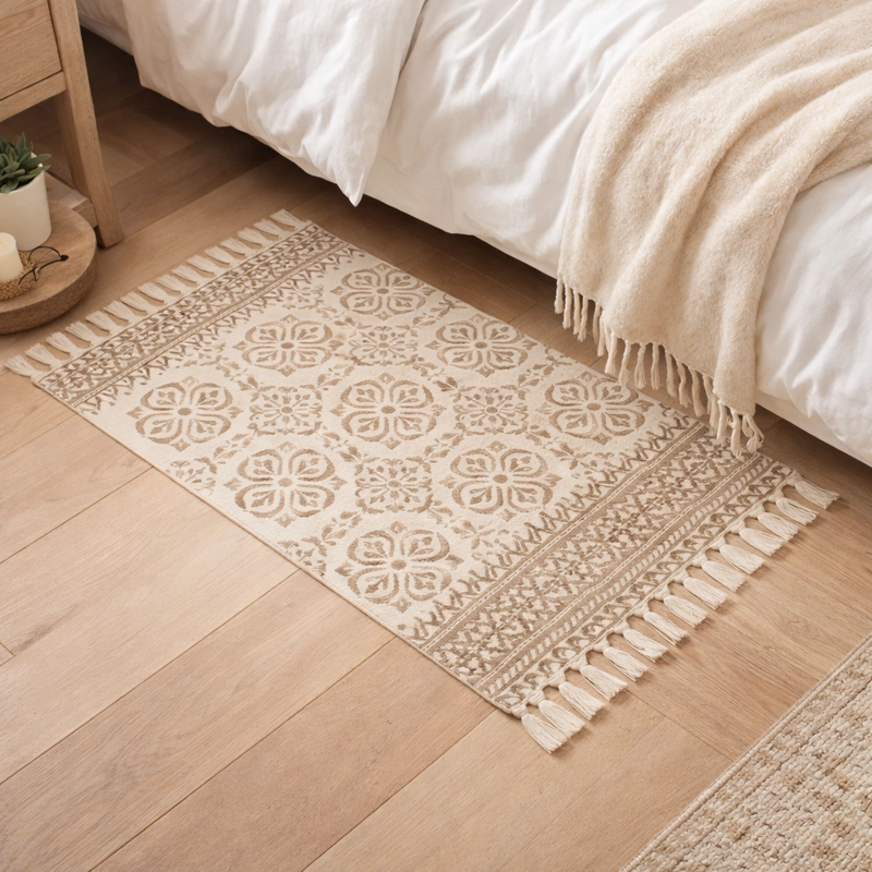 ALFOMBRA PIE DE CAMA LINO GRUESO DISEÑO CLASICO 736 - 1