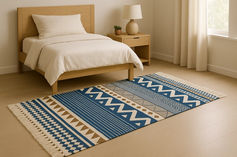 ALFOMBRA PIE DE CAMA LINO E TNICO AZUL Y BEIGE 741 - 1