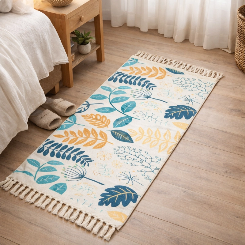 ALFOMBRA PIE DE CAMA LINO GRUESO DISEÑO FLORAL 745 - 1