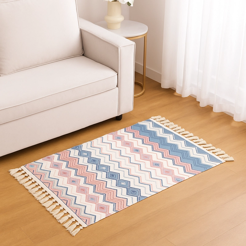 TAPETE LINO 60X90CM CON DISEÑO ZIGZAG PASTEL 737 - 1