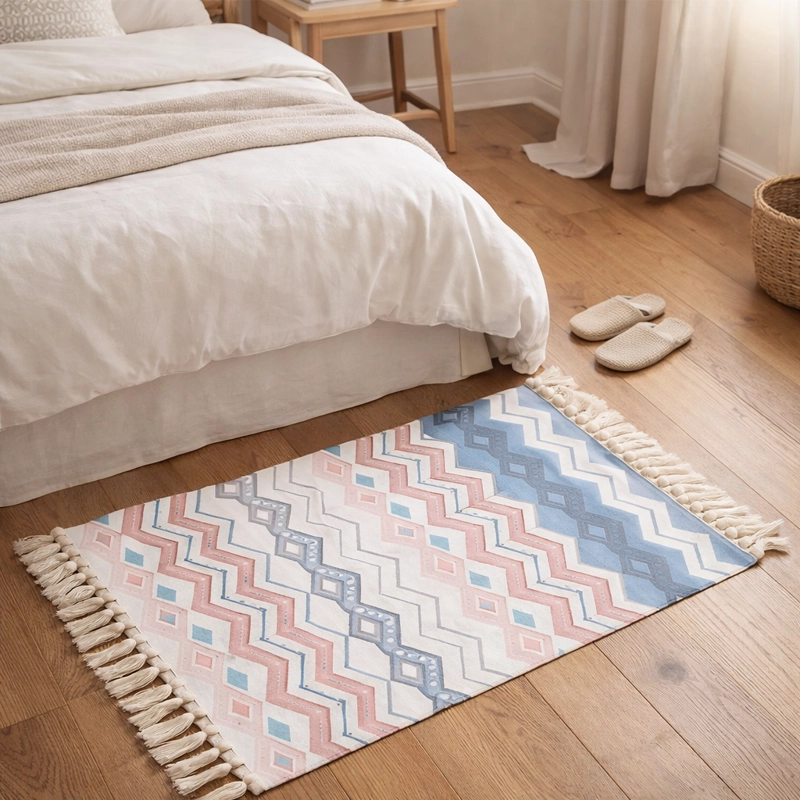 ALFOMBRA PIE DE CAMA LINO ZIGZAG COLORES PASTEL 737 - 1