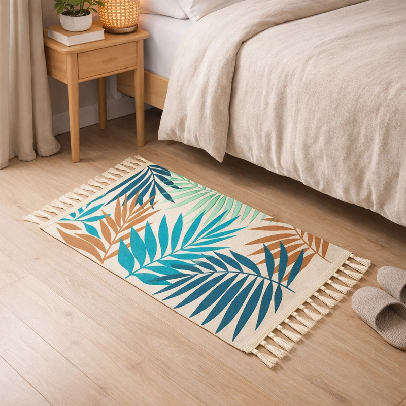 BAJADA DE CAMA 60X90CM HOJAS VERDES LINO TROPICAL 732 - 1