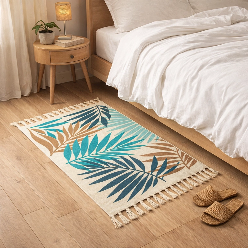 ALFOMBRA PIE DE CAMA TROPICAL 60X90CM LINO VERDE 732 - 1