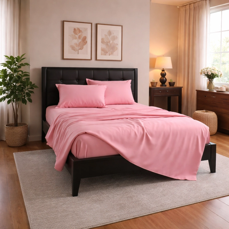 JUEGO DE SABANAS ROSA LISO 800 HILOS 2 PLAZAS - 1