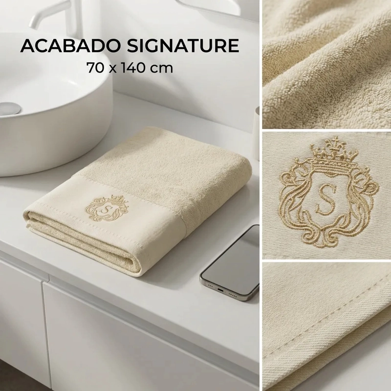 TOALLA ALGODON SIGNATURE CREMA | BORDADA | TOQUE SPA - 3