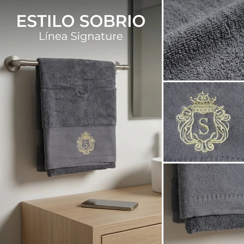 TOALLA ALGODON SIGNATURE GRIS OSCURO | BORDADA | EXCELENTE SECADO - 2