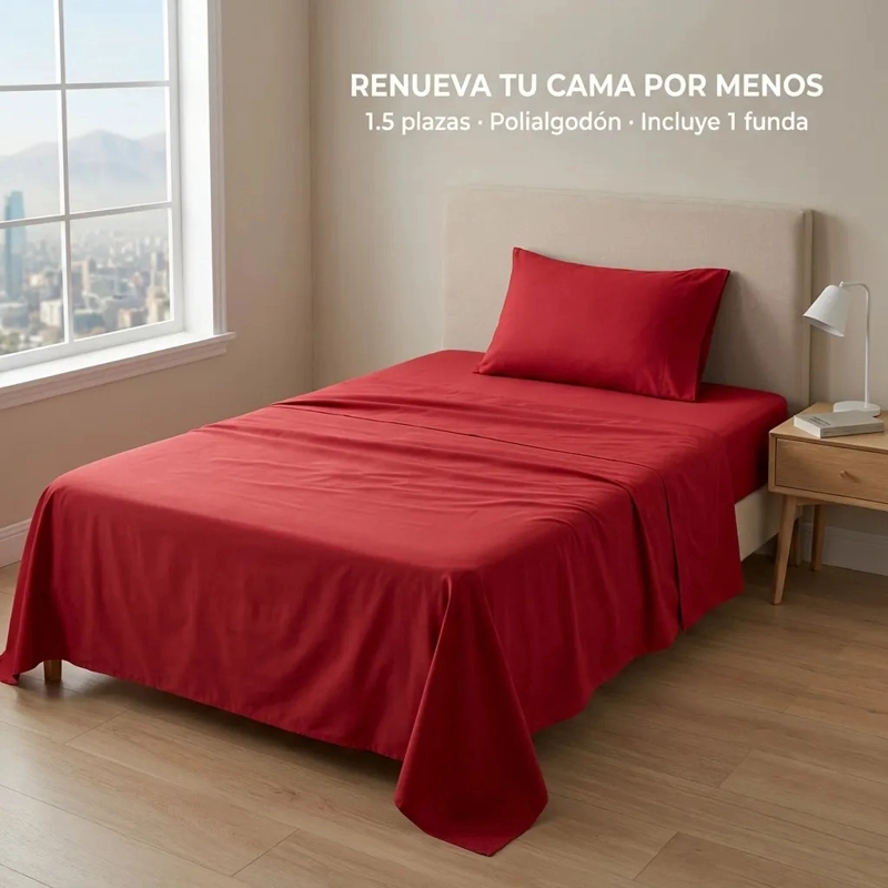 JUEGO DE SABANA ROJO PLAZA Y MEDIA 3 PIEZAS - 3