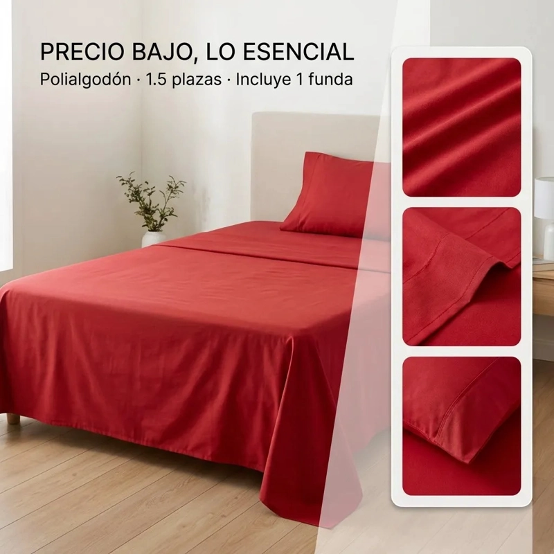 JUEGO DE SABANA ROJO PLAZA Y MEDIA 3 PIEZAS - 4