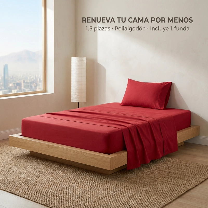 JUEGO DE SABANA ROJO PLAZA Y MEDIA 3 PIEZAS - 5
