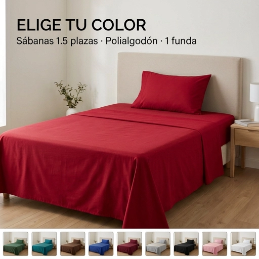 JUEGO DE SABANA ROJO PLAZA Y MEDIA 3 PIEZAS - 6