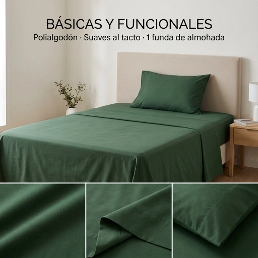 JUEGO DE SABANA VERDE OSCURO PLAZA Y MEDIA 3 PIEZAS - 4