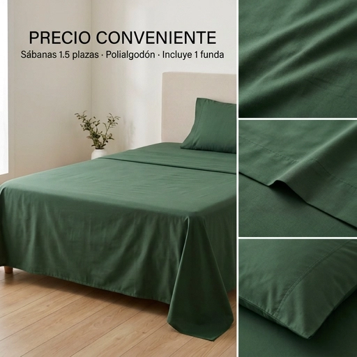 JUEGO DE SABANA VERDE OSCURO PLAZA Y MEDIA 3 PIEZAS - 5
