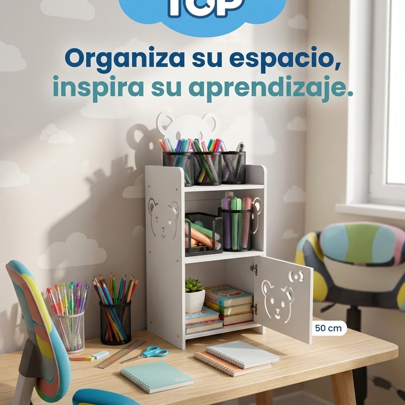 MUEBLE ORGANIZADOR MINI OSO CON PUERTA PARA PAPELERIA - 2