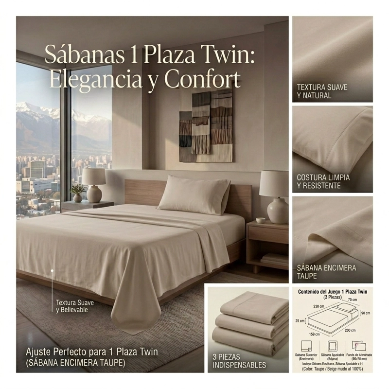SET DE SABANAS ALGODON 1 PLAZA + 3 PIESAS TWIN 669 V1 - 3