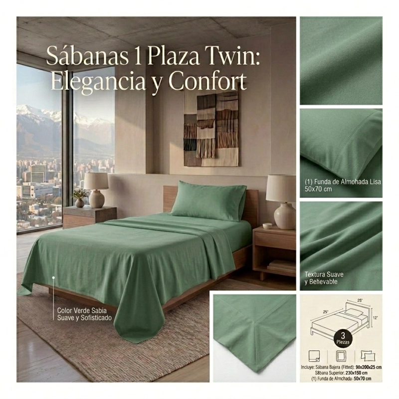 JUEGO SABANAS 800 HILOS 1 PLAZA TWIN DE ALGODON SUAVE PREMIUM DORMITORIO - 4