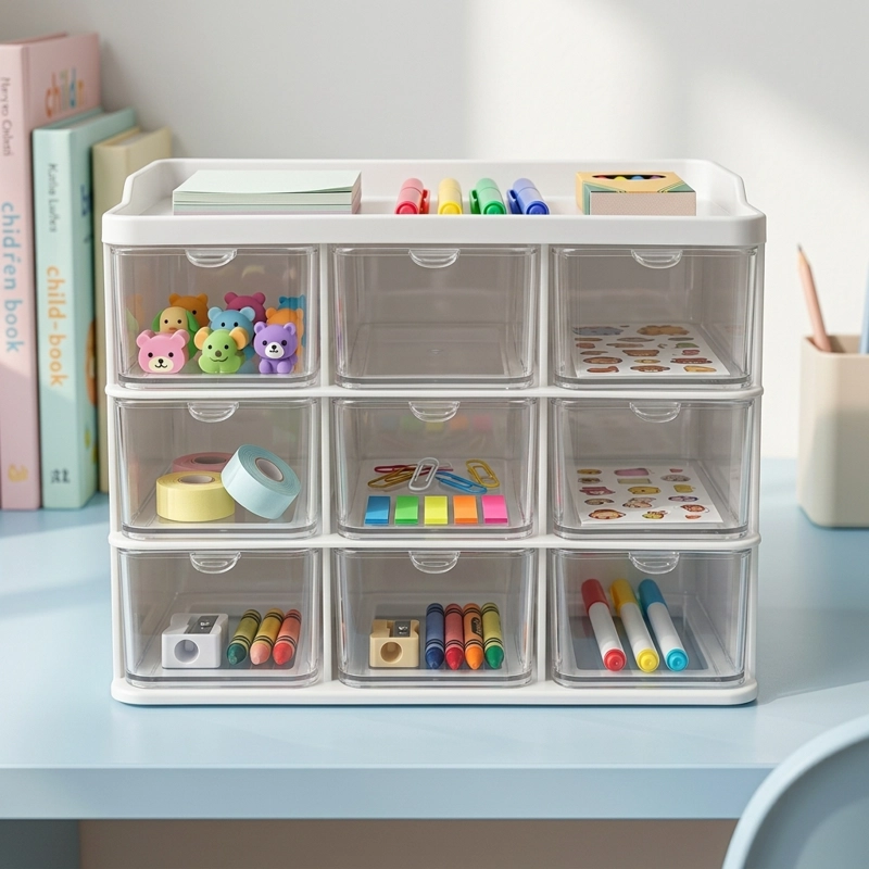 ORGANIZADOR MINI MUEBLE 3X3 9 COMPARTIMIENTOS TRANSPARENTES - 2