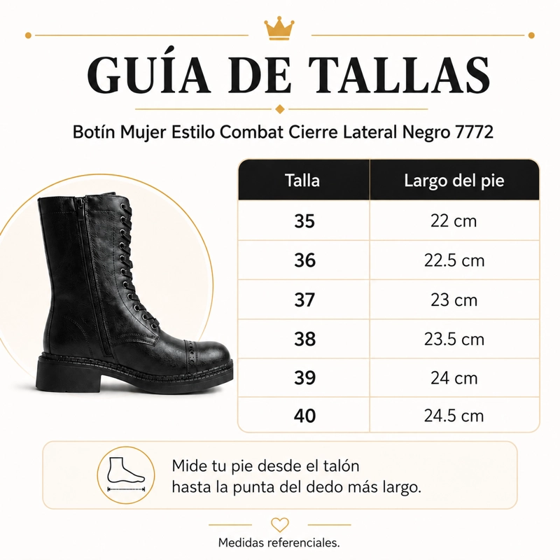 BOTIN MUJER ESTILO COMBAT CIERRE LATERAL NEGRO 7772 - 11