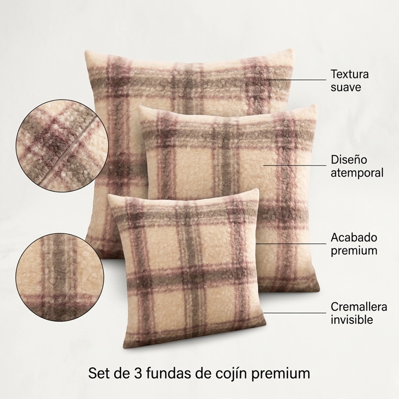 PACK 3 FUNDA 45 X 45CM ESTILO CUADRILLE  MARRON CLARO 742 - 6