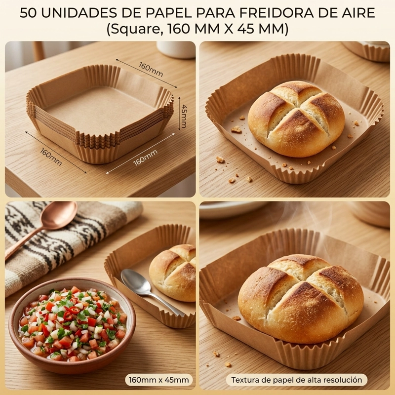 MOLDES DE PAPEL 50 UN PARA FREIDORA DE AIRE 160 X 45 MM CUADRADO CALIDAD PREMIUM - 1