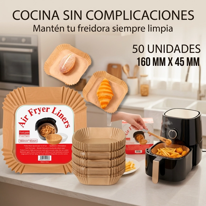 MOLDES DE PAPEL 50 UN PARA FREIDORA DE AIRE 160 X 45 MM CUADRADO CALIDAD PREMIUM - 5